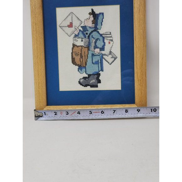 Vintage Needlepoint Postman Mail Carrier Love Letters Framed Cross Stitch - Picture 6 of 7